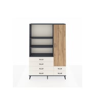 Arges Dolap 7 Raflı 6 Çekmeceli Tek Kapaklı  132x30x195 Antrasit-Çam/Aytaşı