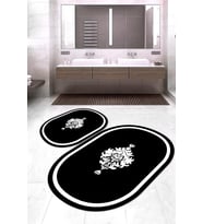 Dijital Baskılı Kaymaz Taban Yıkanabilir Oval 2'li Klozet Takımı Banyo Paspası NOKZ-SD-670 (Siyah)