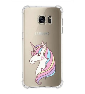 Samsung Galaxy S7 Edge  Köşe Korumalı Antişok Kapak Unicorn Tasarımlı Şeffaf Silikon Kılıf
