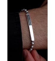 Erkek Gümüş Bileklik - Top Zincirli Siyah Zirkon Taşlı Blok Model Gümüş Bileklik 5342546546432