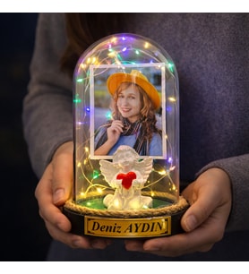 Fotoğraflı Yazılı Kişiye Özel Renkli LED Işıklı Fanus – Anlamlı, Romantik ve Unutulmaz Hediye M1 (Model 2)