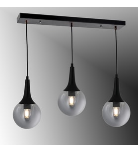 TT601-3S-FULLSY TT Aydınlatma Mat Siyah 3 lü Uzun Hunili Sıralı Avize