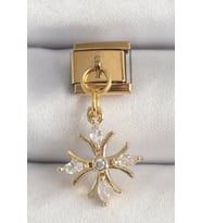 316L Çelik Gold Renk Sallantı Zirkon Taşlı Kar Tanesi Model Nomination Charm - TJ-BC1341