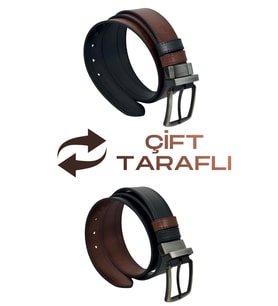 Kahverengi / Siyah Çift Taraflı Suni Deri 4 cm. Genişlik Dönerli Tokalı Spor Erkek Kemer - 7110-13