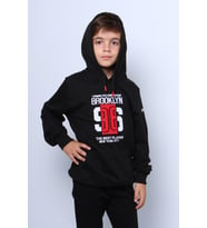 ERKEK ÇOCUK KAPŞONLU SWEAT BASKILI CEPLİ C30 (Siyah)
