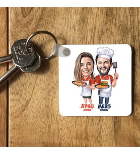 Kişiye Özel Aşçı Sevgililer Karikatürlü Anahtarlık