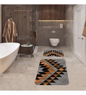 Banyo Halısı Ikili Klozet Takımı Kaymaz Tabanlı Banyo Paspas Takımı (60x100 + 40x60) (Karışık)