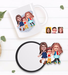 BK Gift Kişiye Özel 3 Kardeş Karikatürlü Beyaz Kupa ve Ahşap Bardak Altlığı Hediye Seti-1