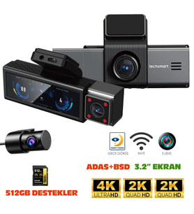 Navimex DVR-412 3.2" Araç İçi Kamerası Dvr Wi-Fi Lcd Ekranlı Gece Görüşlü Adas+Bsd 3 Kameralı 4K+2K+2K