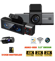 Navimex DVR-412 3.2" Araç İçi Kamerası Dvr Wi-Fi Lcd Ekranlı Gece Görüşlü Adas+Bsd 3 Kameralı 4K+2K+2K