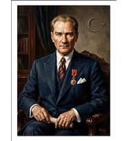 Takım Elbiseli Atatürk Koltukta Portre Dekoratif Kanvas - Mdf Ahşap Tablo