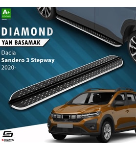 S-Dizayn Dacia Sandero 3 Stepway Diamond Krom Yan Basamak 183 Cm 2020 Üzeri