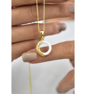 Papatya Silver 925 Ayar Gümüş Ejderha Desenli Beyaz Simit Kolye (Gold)