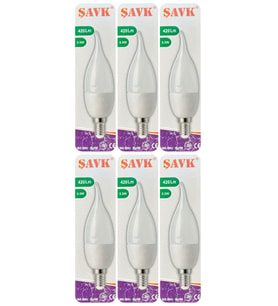 (6 Adet) Şavk 5,5W (37W) Beyaz Işık (6500K) E14 Duylu (İnce Duy) Led Kıvrık Ampul