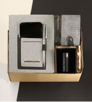 Kişiye Özel Termo Deri Gri Defter & Kişiye Özel Metal Çakmak &  Kişiye Özel Metal Roller Kalem & Kişiye Özel Erkek Cüzdan Hediye Seti