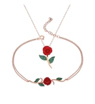 925 Ayar Gümüş Zirkon Taşlı Gül Tasarım Kolye Bileklik Seti (Rose)