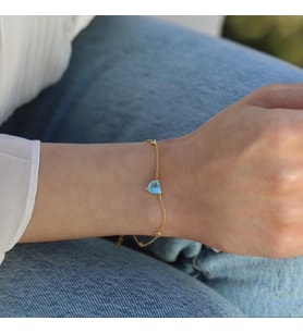 Aquamarin Taşlı Gold Kaplama Sevgili Kalp Gümüş Bileklik