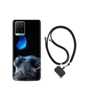 Vivo Y21s Kılıf Resimli Desenli Silikon Boyun Askılı Butterfly Cat 1891