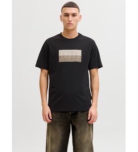 JACK JONES Erkek Kabartma Yazı Desenli Tişört 12289863 (Siyah)