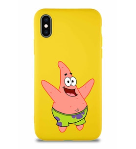 Apple iPhone X Soft Premier Kapak Patrick Yıldız Tasarımlı Silikon Kılıf - Sarı (Şeffaf)