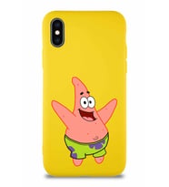 Apple iPhone X Soft Premier Kapak Patrick Yıldız Tasarımlı Silikon Kılıf - Sarı (Şeffaf)