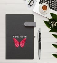 Kişiye Özel Kelebek Desen Baskılı İsme Özel Defter ve Kalem