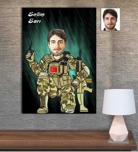 Kişiye Özel Karikatür Baskılı Ahşap Tablo Asker Erkek-4 30x40