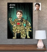 Kişiye Özel Karikatür Baskılı Ahşap Tablo Asker Erkek-4 30x40