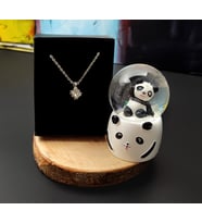 Panda Mini Işıklı Kar Küresi& Zirkon Kaplama Taşlı Kolye Hediye Seti