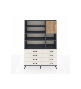 Hyperion Dolap 8 Raflı 8 Çekmeceli Tek Kapaklı  132x44x195 Antrasit-Çam/Aytaşı