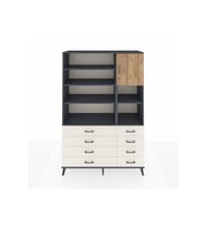 Hyperion Dolap 8 Raflı 8 Çekmeceli Tek Kapaklı  132x44x195 Antrasit-Çam/Aytaşı