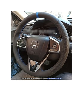Honda Civic F5 Araca Özel Direksiyon Kılıfı (Alcantra Nokta Mavi Yüzük)