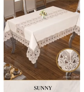 Sunny Model Krem-Gold 160x220 cm Parlak Keten Masa Örtüsü Tablecloth Modern Tasarım