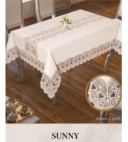 Sunny Model Krem-Gold 160x220 cm Parlak Keten Masa Örtüsü Tablecloth Modern Tasarım