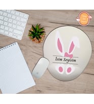 Kişiye Özel Pembe Tavşan Temalı Mouse Pad Bilek Destekli