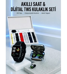 7 Kordonlu Akıllı Saat Ve Aynalı Bluetooth Kulaklık Powerbank Dijital Göstergeli