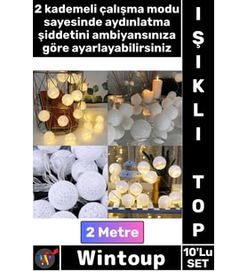 #Süs Oda Cafe Organizasyon Led Gece Lambası 2 Metre 10'lu Işıklı Şık Beyaz Top Pilli Dekoratif Süs