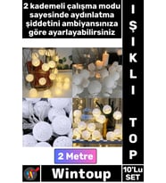 #Süs Oda Cafe Organizasyon Led Gece Lambası 2 Metre 10'lu Işıklı Şık Beyaz Top Pilli Dekoratif Süs
