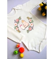 Unisex Bebek Ayıcık Ve Süt Baskılı Body Zıbın