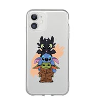Iphone 11 Uyumlu Sevimli Baby Yoda ve Stitch Desenli Şeffaf Telefon Kılıfı
