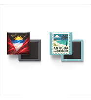 Buzdolap Magnetleri - Antigua ve Barbuda Bayrağı ve Saint John's Posta Pulu Tema - 2'li Set Magneti