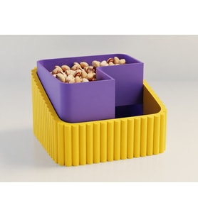 3D Baskı Fıstık Kasesi - Çift Hazneli Kabuk Ayırıcı Sunum Kasesi - Sarı Mor
