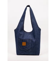 Denim Omuz Çantası Kadın Lacivert Cepli Astarlı Günlük Çanta 38x32 cm