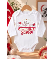%100 Pamuk Bebek Zıbın Body Uzun Kollu Cumhuriyet Çocuğu Baskılı Bayraklı