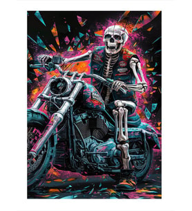Motosiklet Kullanan İskelet Art Mdf Poster