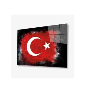 Miyrem Glasses Collection -A1^#  Türk Bayrağı Siyah Fon Cam Tablo (Çok Renkli)