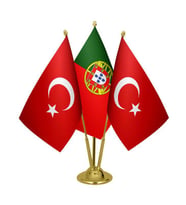 Masa Üstü Portekiz Bayrağı Türk Bayrağı Üçlü Pirinç Direk Masa Bayrak Seti