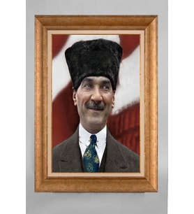 EV İŞYERİ OFİS İÇİN ALTIN ÇERÇEVELİ PASPARTULU ATATÜRK TABLO S703