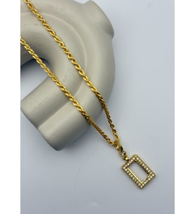 22k Altın Kaplama Taşlı Şık Çerçeve Gramlık Kolye - 26grm09 (Gold)