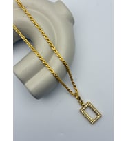 22k Altın Kaplama Taşlı Şık Çerçeve Gramlık Kolye - 26grm09 (Gold)
